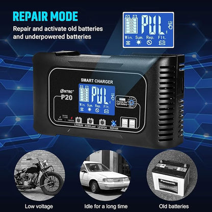 Dylannet Smart Battery Charger 20A 12V/24V Fully Automatic Maintainer, Trickle Charger/Desulfator with Overcharge Protection & Temperature Compensation for LiFePO4 Lead Acid Lithium Batteries