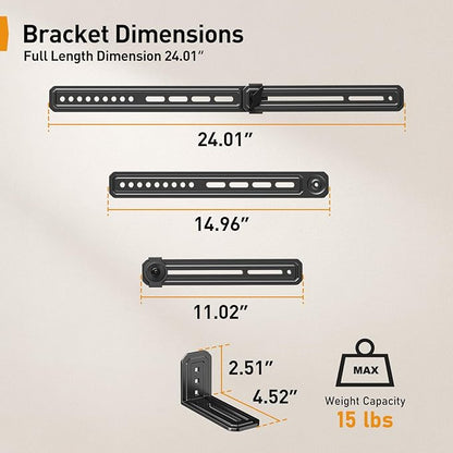 Perlegear Soundbar Mount with Adjustable Height, Sound bar Mount up to 15 lbs, Soundbar Mount Under TV or Above TV, Soundbar tv Mount Bracket with Detachable Long Extension Plates PGSM04B