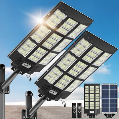 OKPRO 10000W Solar Street Lights Outdoor - Solar Lights Outdoor Waterproof Motion Sensor, Solar Parking Lot Lights Commercial Dusk to Dawn, LED Street Light Solar Powered for Outside, Yard(2 Pack)