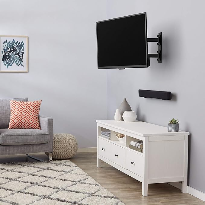 Amazon Basics Full Motion Articulating TV Wall Mount, with Swivel and Tilt, for 26" to 55" TVs and Flat Panels up to 80 Lbs, VESA Compatible, Black