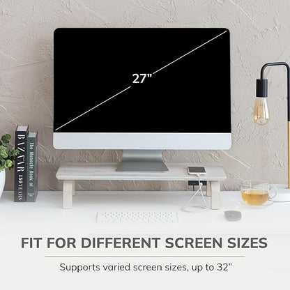 Anji Mountain Monitor Stand - Desktop Organizer & Laptop Riser, Ergonomic Monitor Riser, Space-Saving Monitor Stand for Desk, Durable Construction, Easy Assembly, Ideal for Home & Office,White Wash