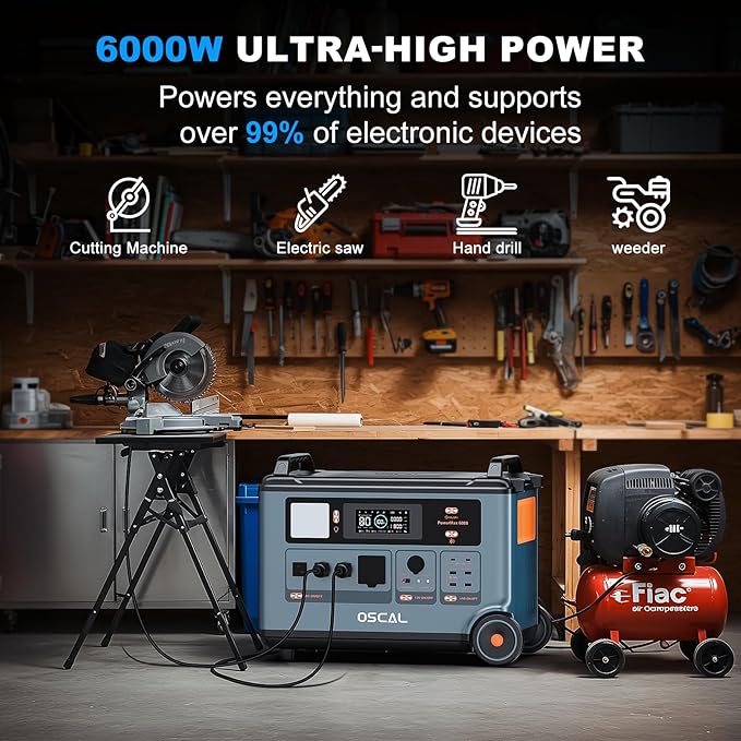 Oscal PowerMax 6000 Portable Power Station with 400W Solar Panel 3600Wh LiFePO4 Batteries, 6000W Output (9000W Peak), 5ms UPS, Solar Generator for Home, RVs, Emergencies, Power Outages