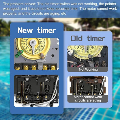 T104M Pool Timer Mechanism Only, Pool Pump Timer, 208-277V 40A Time Switch, 24 Hour 12 ON/Off for Pool Pump, Heavy-Duty Mechanical Time Switches,Time Switch Mechanism Only, 5 Years Warranty