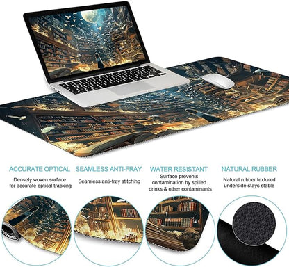 LIMKRIAN Anime Book Mouse Pad Set Large Desk Matt for Desktop, Ergonomic Mouse Pad with Wrist Rest, Gaming Mousepad Wrist Support Keyboard Mat Cup Coaster Set Cute Desk Accessories for Women Girl