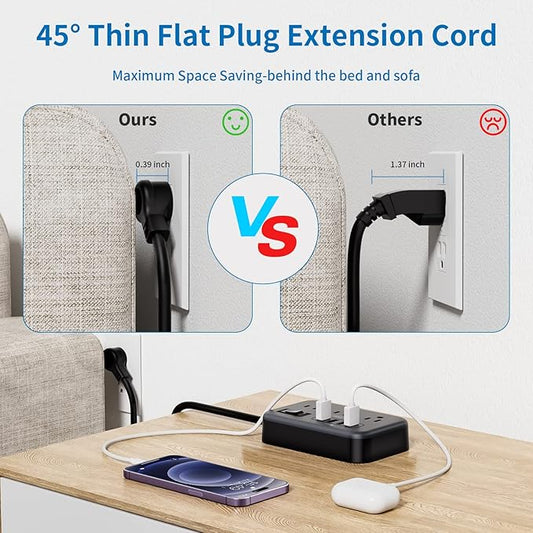 NTONPOWER 6 Widely Spaced Outlet(2 Side) Power Strip with 4 USB Ports, Extension Cord 15 Ft