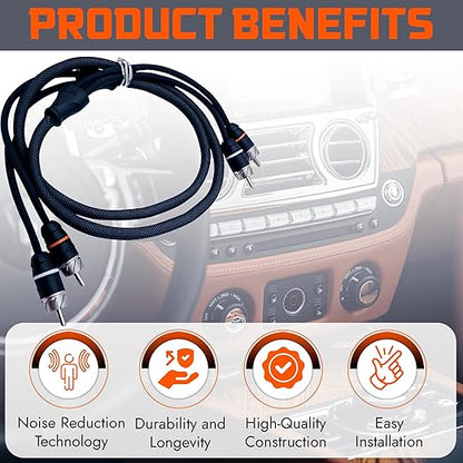 Elite Audio Premium Series 6ft. 2-Channel Car Audio RCA Cable – Double Shielded, Oxygen Free Copper, Noise Reducing Audio Cable for Amplifiers, Subwoofers, Speakers, and Processors – PRM6