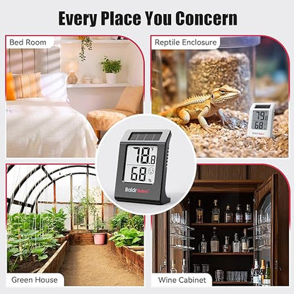 BaldrTherm Humidity Meter Hygrometer, Solar-Powered Room Thermometer Indoor Digital Temperature Sensor Monitor, 2.2''Humidity Gauge for Baby Rooms, Home, Office, 1Pack, Black