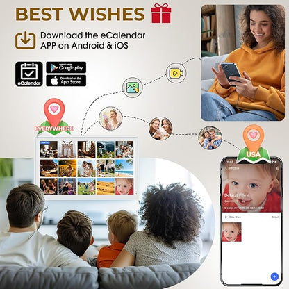 Digital Calendar, 21.5" Electronic Calendar For Wall, 1080P IPS Touchscreen Smart Family Planner& Chore Chart, Two - Way Sync With Phones Supports All Google Play Apps, Wall/Desk Mountable