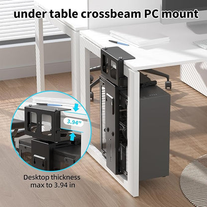 Pholiten Under Desk CPU Mount,Universal Desk Leg CPU Mount,3.94 to 11.61 inch Wide Computer Case CPU Hanger Holder,Table Beam CPU Mount Bracket Computer Tower Wall and Under Counter Holder