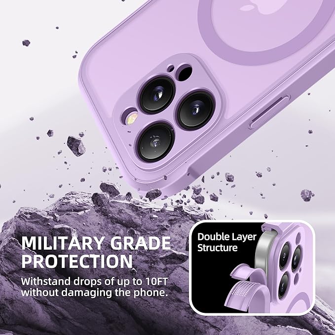 BERFY Magnetic for iPhone 16 Pro Case, Compatible with MagSafe, Built-in Privacy Screen Protector and Upgraded Camera Protection, Anti-Spy Full Body Shockproof Phone Case for 16 Pro 6.3", Light Purple