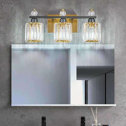 FDPBY Bathroom Vanity Lights 3-Light Sand Black Gold Modern Crystal Vanity Light Fixtures Over Mirror Crystal Bathroom Vanity Lighting Fixtures