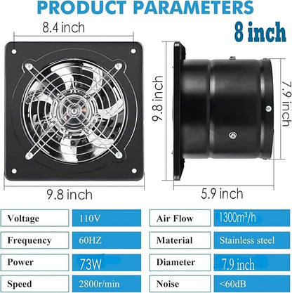 Aydomer Exhaust Fan 78W Through-wall installation Ventilation Fans 110V Exhaust Fan with Plug 8 inch Exhaust Smoke Fan with Light Weight Pure Copper Motor for Kitchen Bathroom (Black)