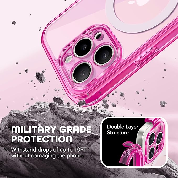 Magnetic for iPhone 15 Pro Max Case, Compatible with MagSafe, Built-in Privacy Screen Protector and Camera Protection, Anti Spy Full Body Dustproof Shockproof Hard Phone Case 6.7",Bright Pink