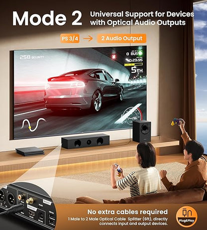 avedio links Digital Audio Splitter 1 in 2 Out 6ft, Toslink Digital Fiber Optic Audio Splitter 1 Male Input 2 Male Output (for Home Theatre, Xbox, PS3/PS4)