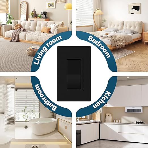 ThunderWay Matte Black 3 Way Decorative Light Switch with Plate, 15 A 120/277 V Rocker Paddle Wall Switch Replacement, Self-Grounding, Residential Grade, Wall Plate, UL Listed (10 Pack)