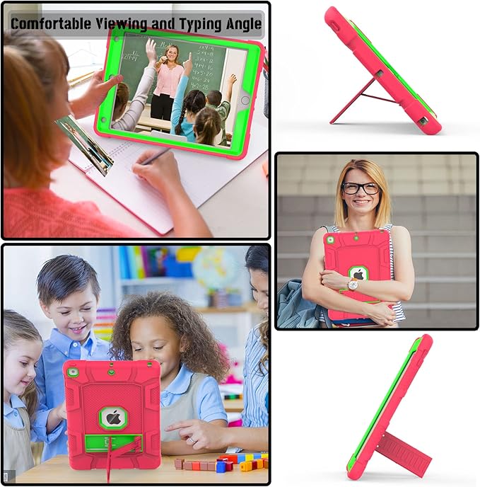 Rantice iPad 9th Generation Case, iPad 8th Generation Case, iPad 7th Generation Case, Hybrid Shockproof Rugged Drop Protection Cover with Kickstand for iPad 10.2'' 2021/2020/2019 Released(Pink+Green)