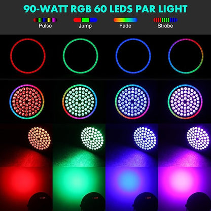 Sklydron RGB Stage Par Can Light with Light Strip-90W LED Stage Lighting with Remote,DMX512 Sound Activated & Auto Strobe Jump Modes Uplights for Bands Events Church Wedding DJ Party & Stage Show
