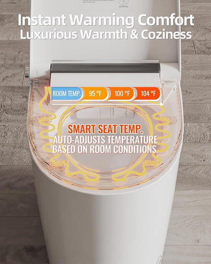 Luoware Smart Toilet Lite without Bidet, One Piece Elongated Modern Toilet with Heated Seat, Pump-Assisted Auto Flush, Foot Sensor Operation, Night Light, Built-in Water Tank, Blackout Flush