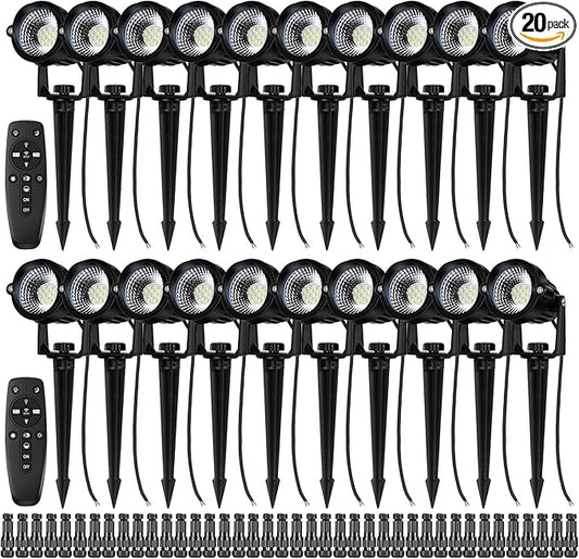 Motrackcao 20 Pack 12W Dimmable LED Landscape Lights, IP67 Waterproof Landscape Lighting with Remote 2700K-6500K Color Adjustable, 12V-24V Low Voltage Outdoor Spotlights for Garden Pathway Yard Patio