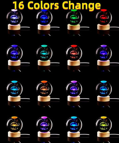 Conalisk 3D Mushroom Crystal Ball Lamp, Lifelike LED Mushroom Night Light, 16 Colors Changing Light, Dimmable Remote Control, Desk Lamp