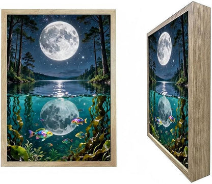 URVIP LED Glowing Photo Frame, 3D Starry-Sky Moon Animal Wall Art, 9x12 Inches Dimmable Light Up Light Painting for Bedroom, Unique Aesthetic Decor, Great Birthday Gift for Women Men