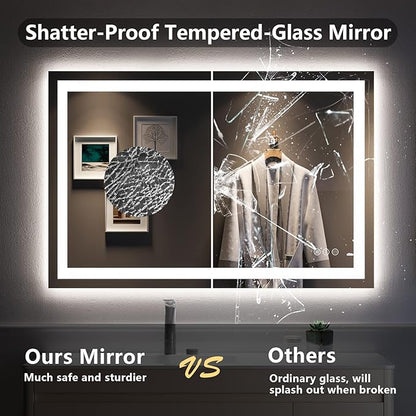 YEELAIT 48x32 Inch LED Bathroom Mirror with Lights Front and Backlit Lighted Vanity Mirror for Bathroom Wall with 3 Colors Dimmable Anti-Fog Memory Shatter-Proof IP54 Waterproof Horizontal/Vertical