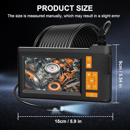 33FT Dual Lens Endoscope Camera with Light, 4.3" Borescope with Photo/Video(Built-in 32GB Card), IP67 Waterproof with 8 LED Lights, Semi-Rigid Snake Cable for Pipe, Engine & HVAC Inspection