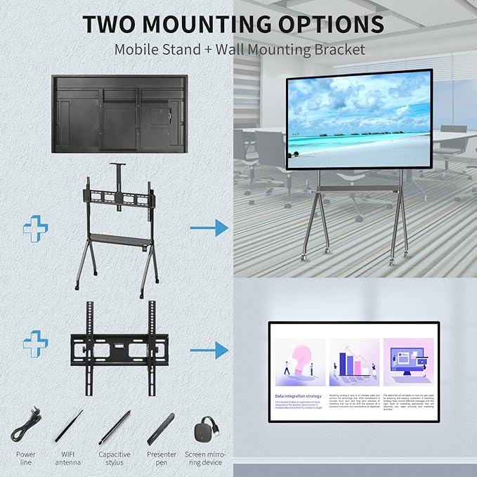 TouchWo 86" Touchscreen Monitor Smart Board, 4K Interactive Presentation Electronic Whiteboard with Android 13, Digital Signage Display for Office, Classroom,RAM 4GB+ ROM 32GB