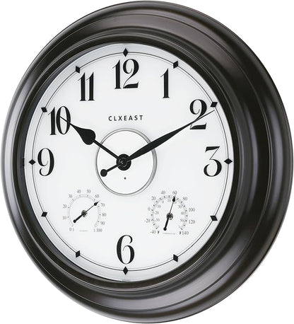 CLXEAST 24 Inch LED Self-Illuminated Outdoor Metal Clocks Waterproof, Large Lighted Outdoor Clock with Temperature and Humidity,House Warming Gifts New Home,Oil Rubbed Bronze Black