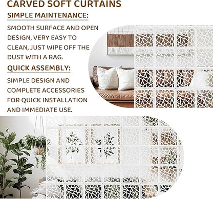 24 Pcs PVC Hanging Room Divider,Flower Carving Pattern Panels,Decorative Wall Screen Panel, Room Divider Partitions Panel Screen for Decorating Bedroom Dining Kitchen Office Studio 29 * 29cm