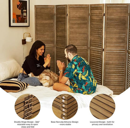 Room Dividers and Folding Privacy Screens, Wood Louvered Separators Divider Wall for Home Office Bedroom - 6 Panels, 67 * 90inch (Brown)