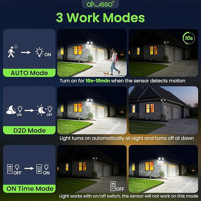 ALUSSO Motion Sensor Outdoor Lights, 30W 3500LM Flood Lights Outdoor, 3 Modes (Dusk to Dawn/Auto/On Time), 3CCT 3000K/4000K/6500K Waterproof Hardwired Security Light ETL Listed for Porch Garage, 1PC