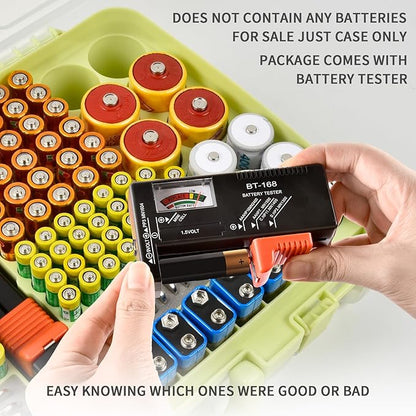Aptbyte Battery Organizer Storage Holder Box Case with Tester- 269 Batteries Double-Sided Variety Pack, Holds AA AAA 4A C D Cell 9V 3V Lithium LR44 CR2 CR123 CR1632 18650 Button- Green (Box Only)
