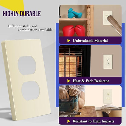 ENERLITES Screwless Duplex Wall Plate, Child Safe Receptacle Outlet Cover, Standard Size, 1-Gang 4.68" x 2.93", Unbreakable Polycarbonate Thermoplastic, UL Listed, SI8821-LA, Glossy, Light Almond