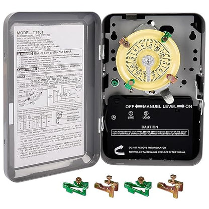 careNEW T101 Mechanical Timer Switch - 120V 2HP 40A SPST Electromechanical Timers, 12 ON/Off 24 Hour Timer with Tripper for Lights, Pool Pumps, Water Heater Fans & HVAC Systems