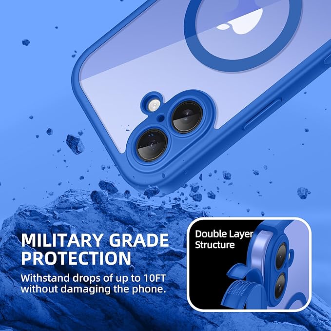 BERFY Magnetic for iPhone 16 Case, Compatible with MagSafe, Built-in Privacy Screen Protector and Upgraded Camera Protection, Anti-Spy Full Body Shockproof Phone Case for 16 6.1", Klein Blue