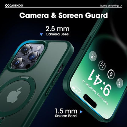 CASEKOO Designed for iPhone 14 Pro Max Case with Magnetic Invisible Stand [Military Drop Protection] [Compatible with MagSafe] Shockproof Slim Translucent Matte Promax Case 6.7 Inch, Green
