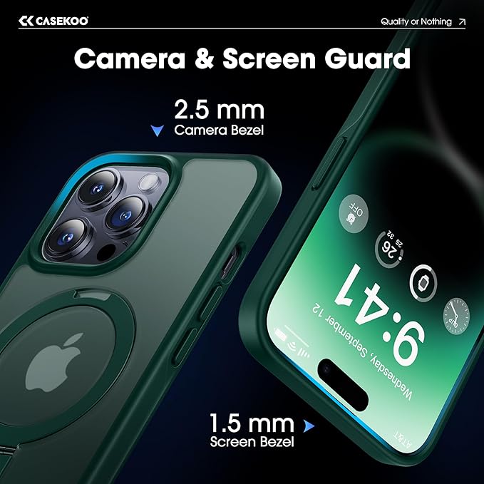 CASEKOO Designed for iPhone 14 Pro Case with Magnetic Invisible Stand [Military Drop Protection] [Compatible with MagSafe] Shockproof Slim Translucent Matte Pro Case 6.1 Inch, Green