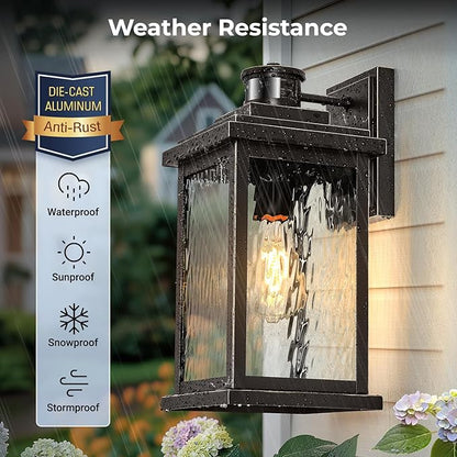 VIANIS Advanced Motion Sensor Light Outdoor, 2 Pack Large Bronze Exterior Lighting Fixtures, Easy-to-Install, Aluminum Waterproof Porch Lights Outdoor with Water Glass for Porch, Garden, Front Door
