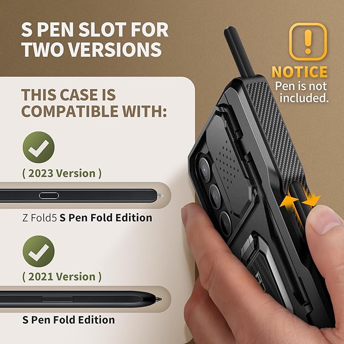 TONGATE for Z Fold 5 Case with Ring Stand, Built-in S Pen Holder & Glass Screen Protector Shockproof Rugged Z5 Phone Case with Slide Camera Cover& Belt Clip for Samsung Galaxy Z Fold 5, Privacy Black