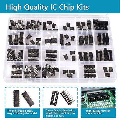 IC Chips kit Minidodoca 173 pcs 20 Values Chip Assortment Set+12 pcs Sockets;Integrated Circuits op amp kit 555 Timer IC Included NE555,LM358, LM324, LM393, LM339, NE5532, LM386,UA741,IC Plier etc