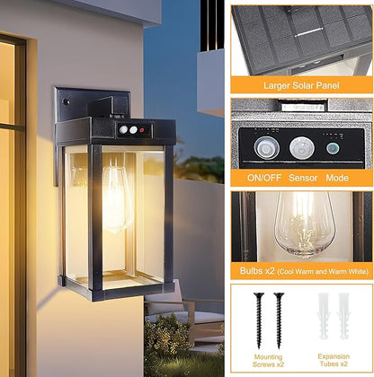 CYHKEE Solar Wall Lights Outdoor Waterproof with 3 Lighting Modes & Motion Sensor, Dusk to Dawn Exterior Porch Light fixtures, Solar Wall Lantern Fixture for Garage Patio Yard Garden