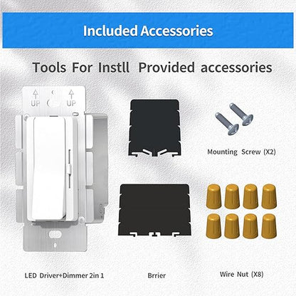 Dimmer and Driver Switch in ONE, AC120V 96W ON/Off Driver+dimmer 2 in1 Output Voltage: 24V +/-0.5V, UL,FCC,CE Class 2 Driver+dimmer Switch 2 in 1, Small Mini Driver+dimmer 2in1 UL Listed, Class 2
