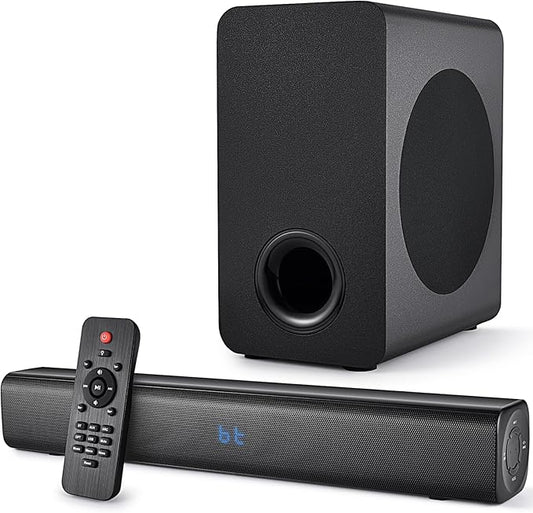 Fansbe Direct Sound Bar Speakers Bluetooth Wireless, TV Speakers Sound Bar Subwoofer, Home Theater Surround Sound Bar HDMI(ARC) Optical AUX USB 2.1ch Home Audio Sound System TV PC Wall Mount, Black