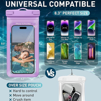 Universal Waterproof Phone Case, with Inside Card Pack, Waterproof Beach Bag for iPhone 16 15 14 13 Pro Max up to 8.3", IPX8 Cell Phone Pouch for Cruise Travel Accessories, 2 Pack-Black&Purple