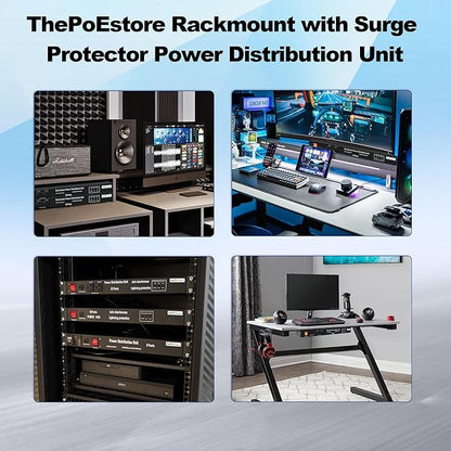 ThePoEstore 1U PDU Network Servers Surge Protector Power Distribution Unit 12-Outlet, 120V 20A, 3600 Joules 10KA,19″ Rack Mount Power Strip,Heavy-Duty 12AWG 16 ft Cord,w/AC Filter