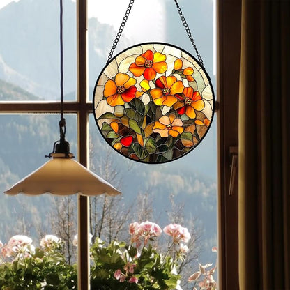 CRISGIF Stained Glass Window Hanging - Orange Marigolds Flowers Suncatcher for Door Garden Yard Sun Catchers Decor Christmas Mother's Day Birthday Gifts for Women Mom Nana Girlfriend Men 11.8 in
