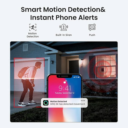 HOMIQ LIFE Window Security Camera 3MP 2K, Indoor WiFi Cameras 2.4GHz/5GHz with Colorvue AI Color Night Vision, Person Detection with Auto-Focus, 24/7 Recording Compatible with Alexa & Google Home