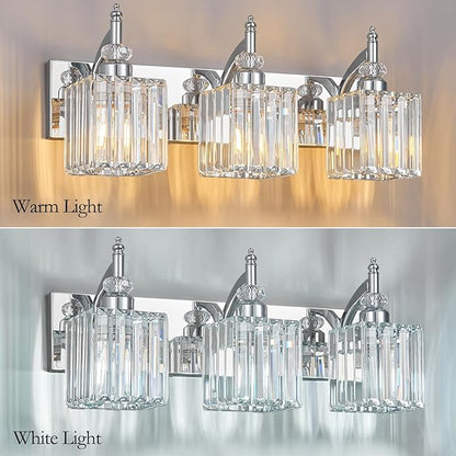 BBLLWJ Modern Bathroom Vanity Light 3-Light Chrome Crystal Light Fixtures Over Mirror for Bathroom Wall Sconce