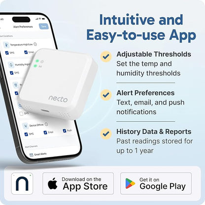 Necto Cellular Temperature Monitor- RV Pet Safety Temp Monitoring System. Remote Power Outage & Humidity Sensor with App Alerts for Car, Camper, Home & Server Room. (2 Year Subscription Included)
